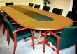 Losenge shaped Board room table in Ripple Pearwood with matching chairs