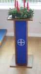 Font Stand in Brown Oak and Blue Glass 