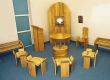 Tabernacle Screen, Circular Altar, Lectern Priests Chair Congregation chairs and Pews