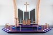 Communion rails,Communion Table, Lectern, and suspended cross in situ