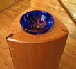"Plectrum" Font in American Cherry and hand blown Bristol Blue Glass bowl